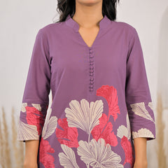 Royal purple cotton printed co ord set for female
