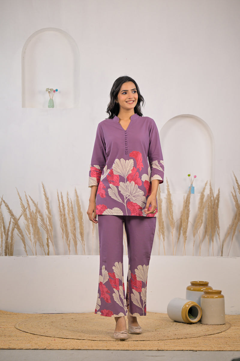Soft cotton purple co ord set female
