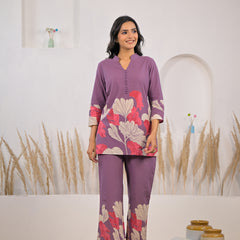 Soft cotton purple co ord set female

