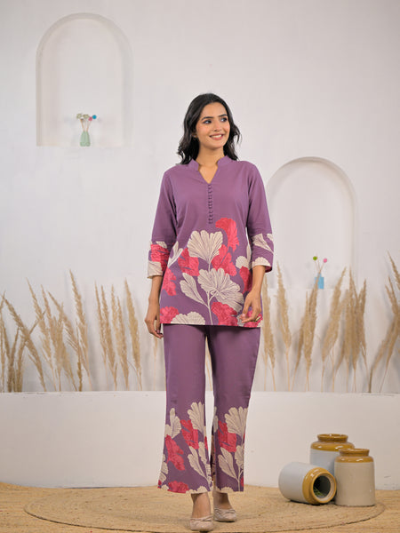 Soft cotton purple co ord set female
