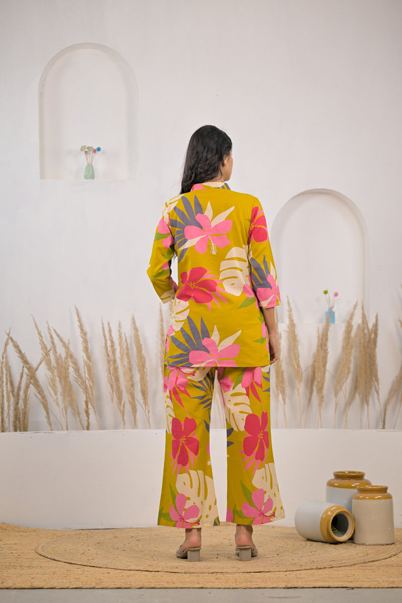 Soft cotton yellow co ord set girl
