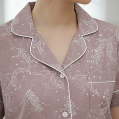 Peach Printed Cotton Nightwear Shorts Set