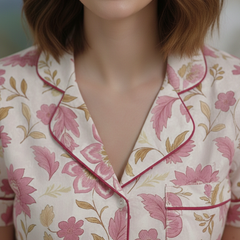 White Floral Printed Cotton Nightwear Shorts Set