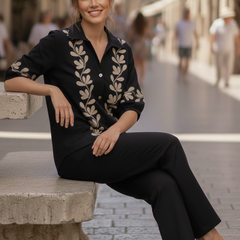 Black Embroidered Cotton Set SItting