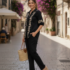 Black Embroidered Cotton Set Side