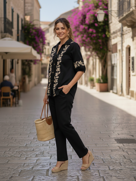 Black Embroidered Cotton Set Side