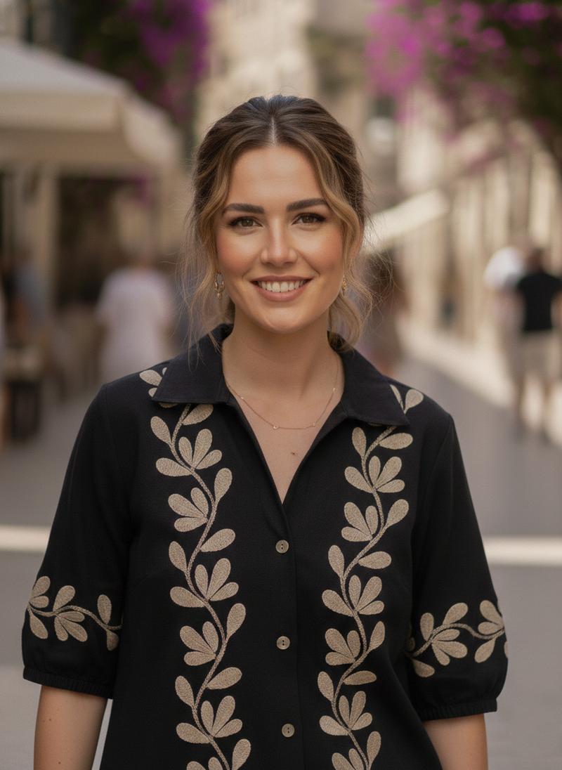 Black Embroidered Cotton Set Zoomed