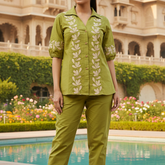 Green Cotton Co-Ord Front