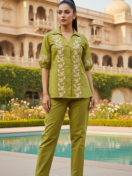 Green Cotton Co-Ord Front