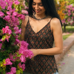 Floral Print Cotton Rust Brown Top
