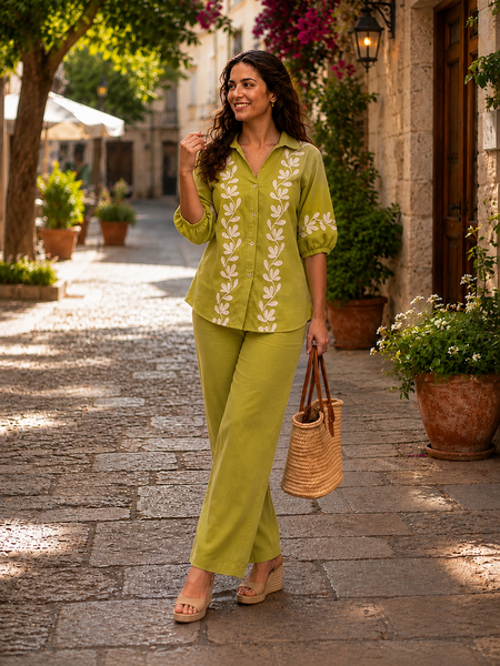Embroidered Cotton Co-Ord Set For Women