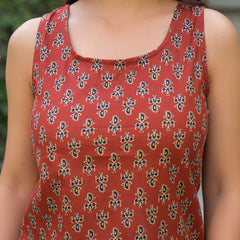 Floral Print Cotton Rust Brown Top