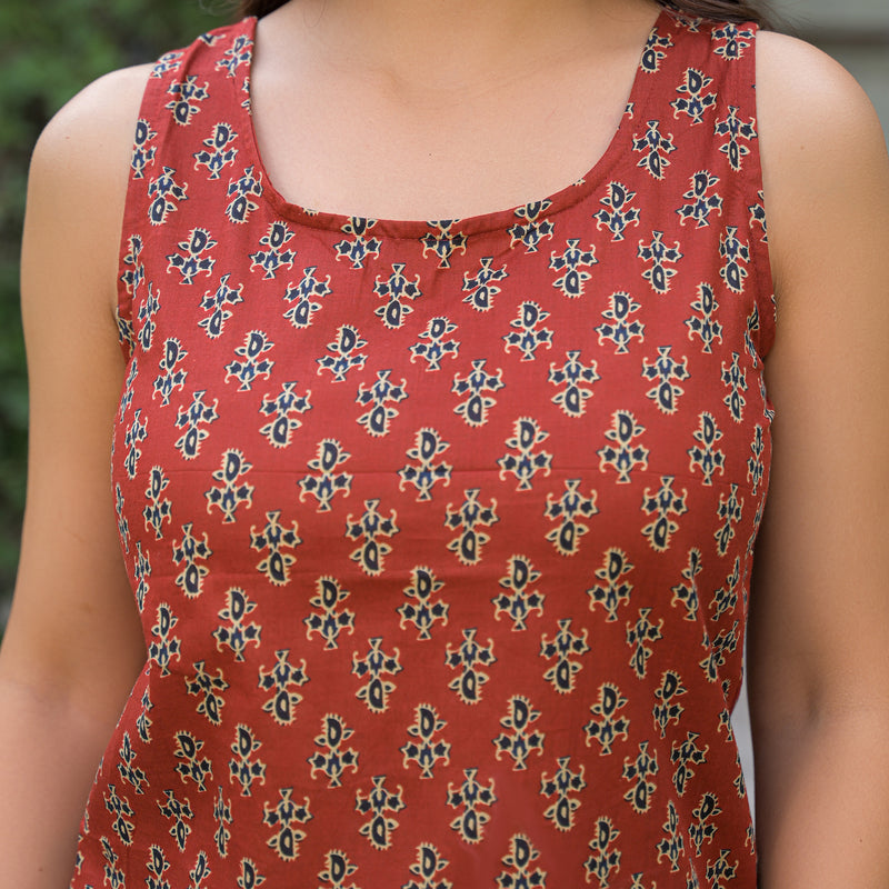 Floral Print Cotton Rust Brown Top