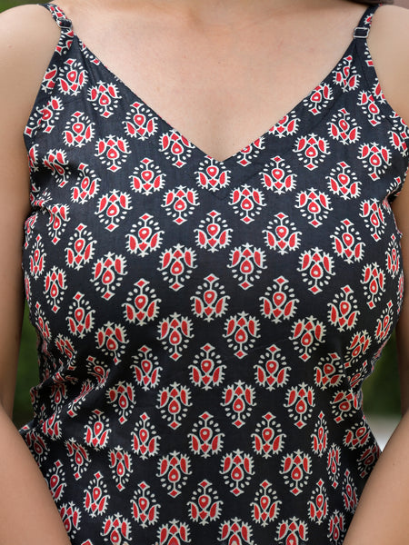 Floral Print Cotton Black Top