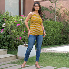 Floral Print Cotton Mustard Top