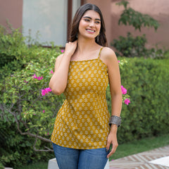 Floral Print Cotton Mustard Top