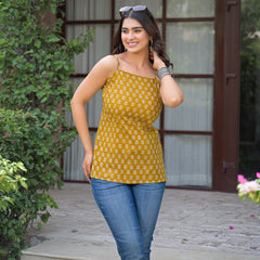 Floral Print Cotton Mustard Top