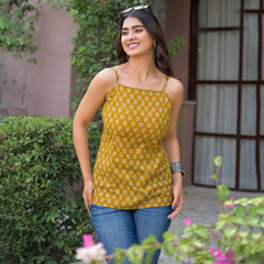 Floral Print Cotton Mustard Top