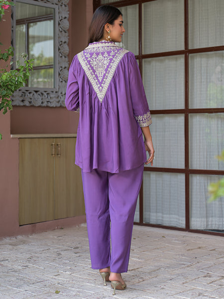 Purple Embroidered Co-Ord Set