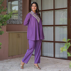 Purple Embroidered Co-Ord Set