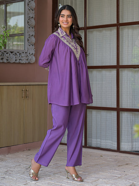 Purple Embroidered Co-Ord Set