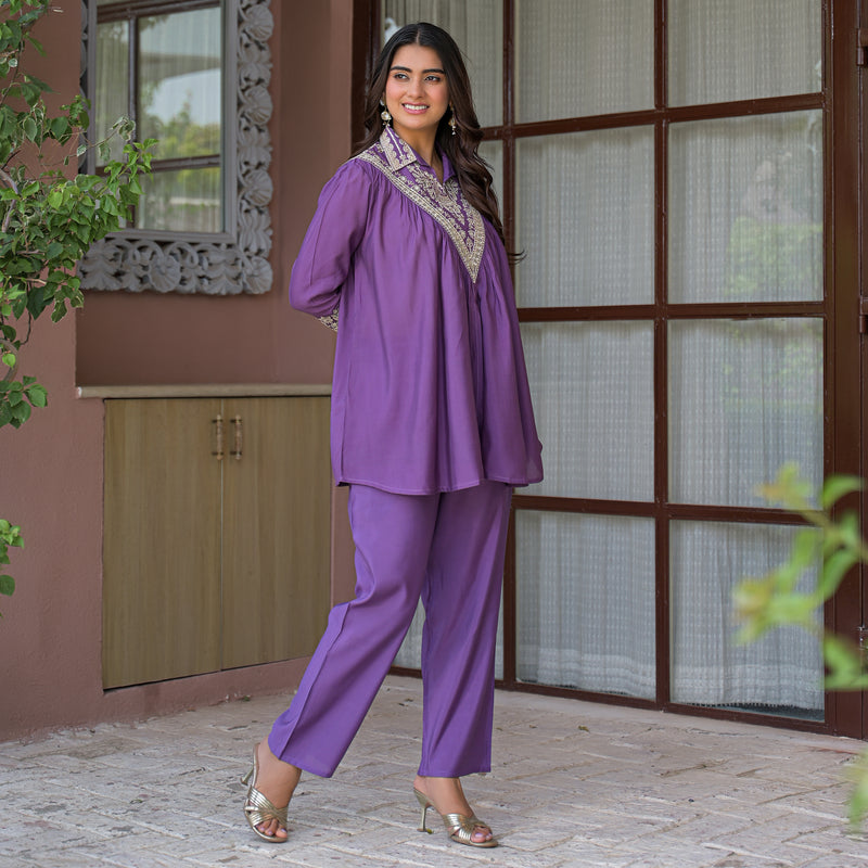 Purple Embroidered Co-Ord Set