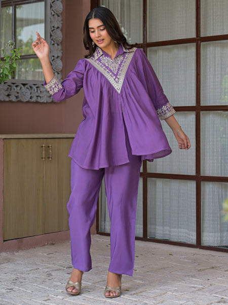 Purple Embroidered Co-Ord Set