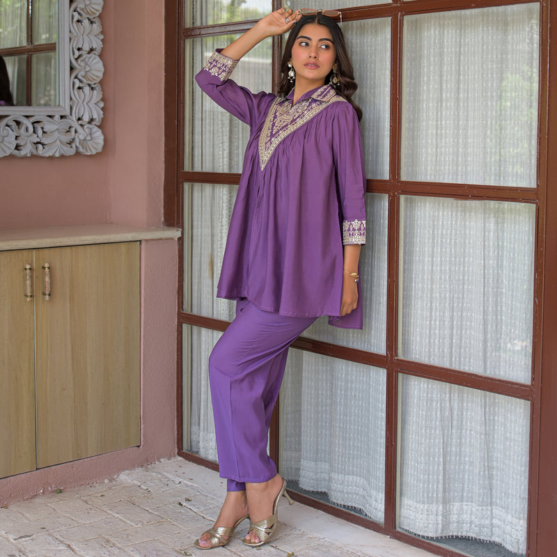 Purple Embroidered Co-Ord Set