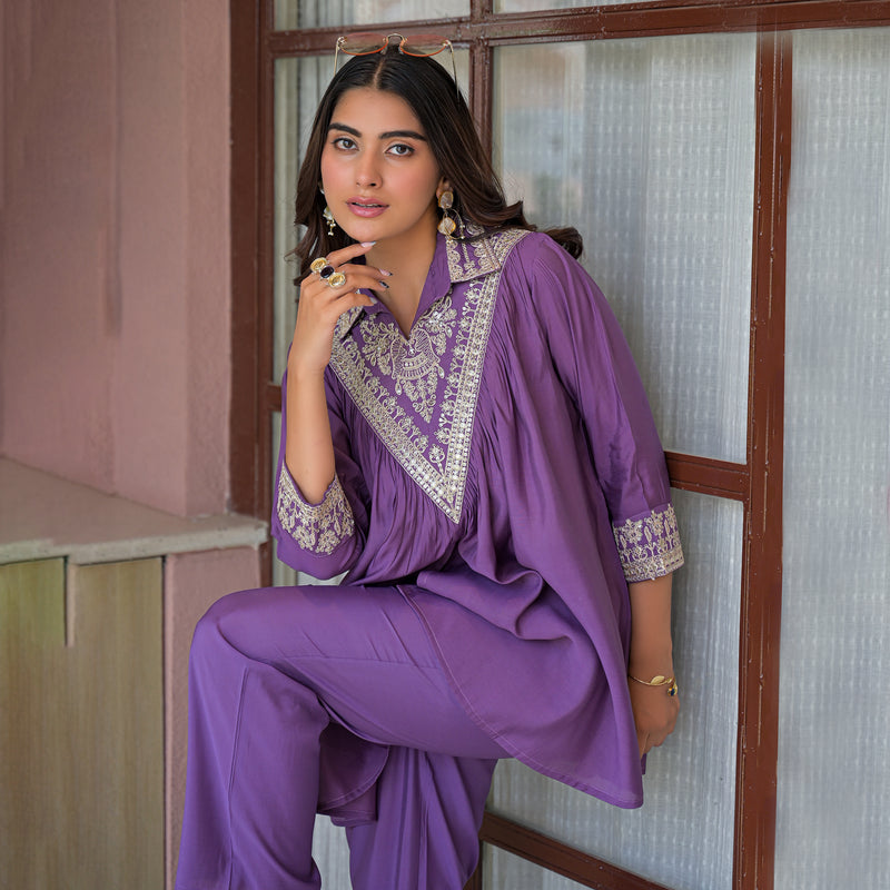 Purple Embroidered Co-Ord Set