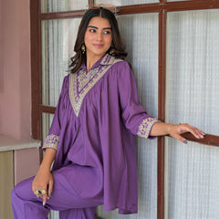 Purple Embroidered Co-Ord Set