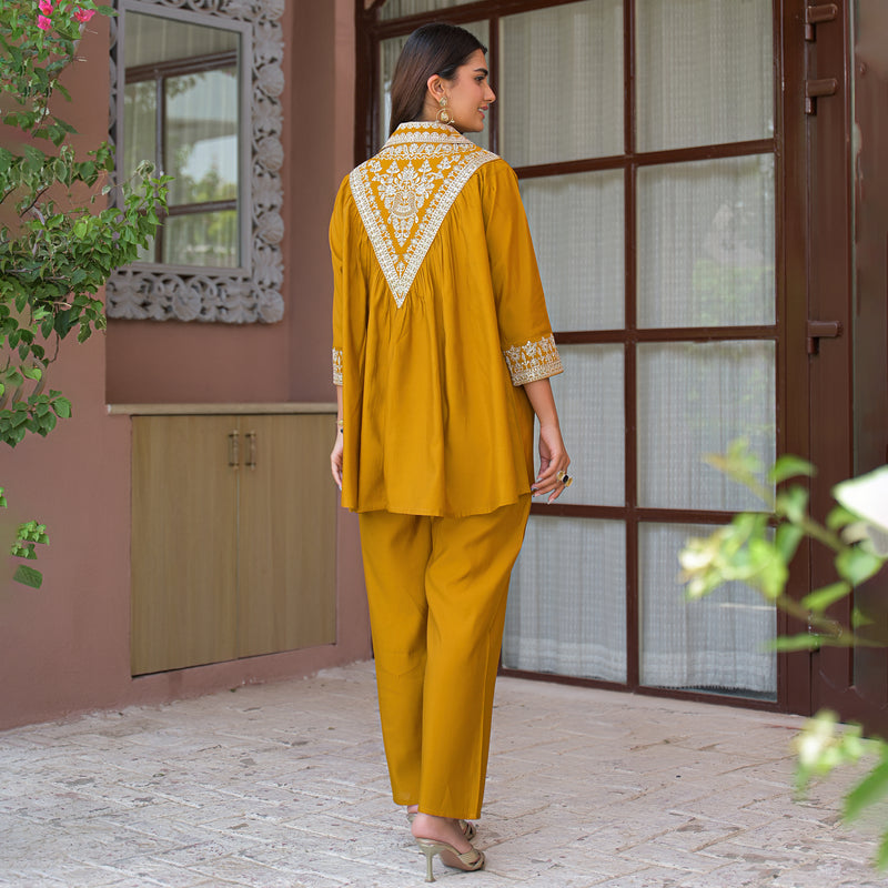 Mustard Yellow Embroidered Co-Ord Set