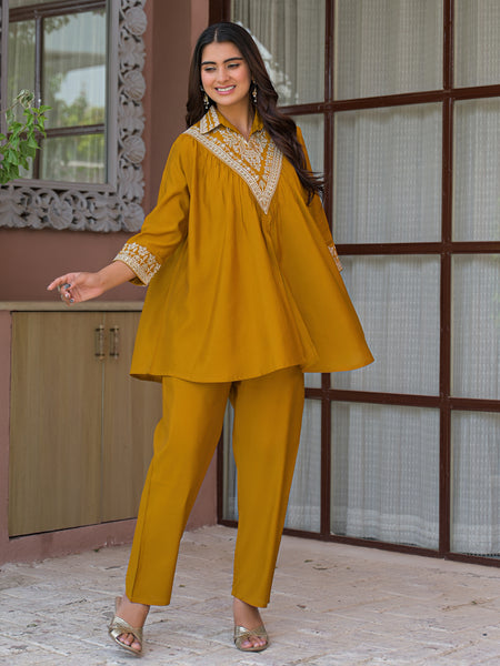 Mustard Yellow Embroidered Co-Ord Set