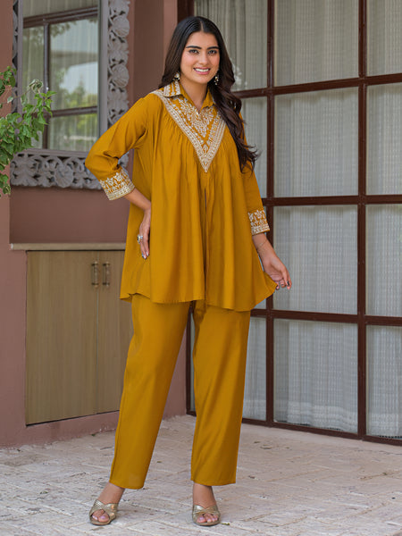 Mustard Yellow Embroidered Co-Ord Set