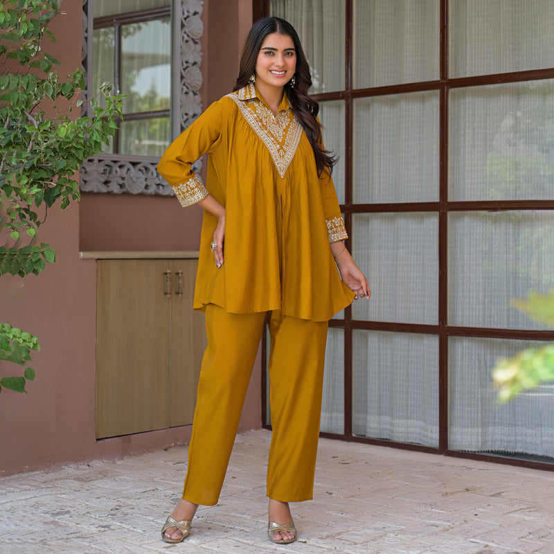 Mustard Yellow Embroidered Co-Ord Set