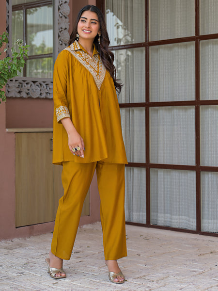 Mustard Yellow Embroidered Co-Ord Set