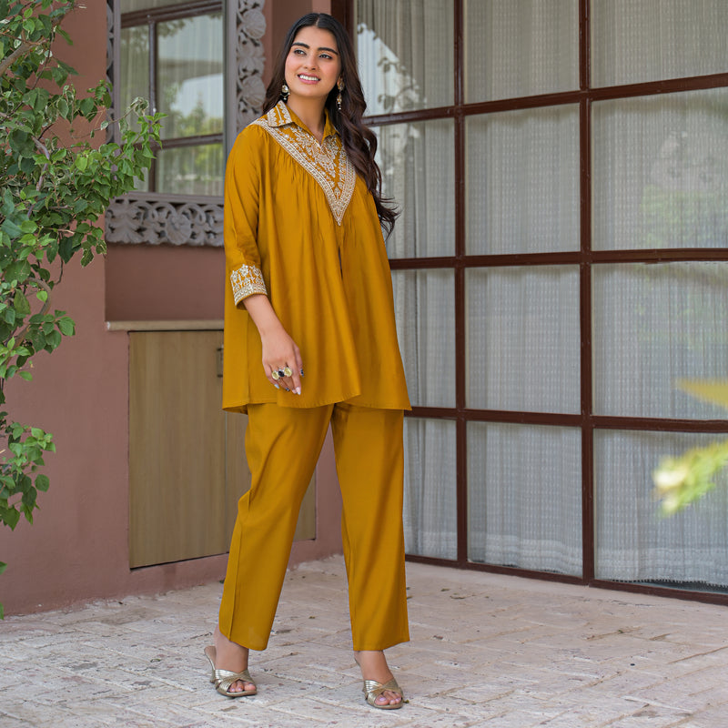 Mustard Yellow Embroidered Co-Ord Set