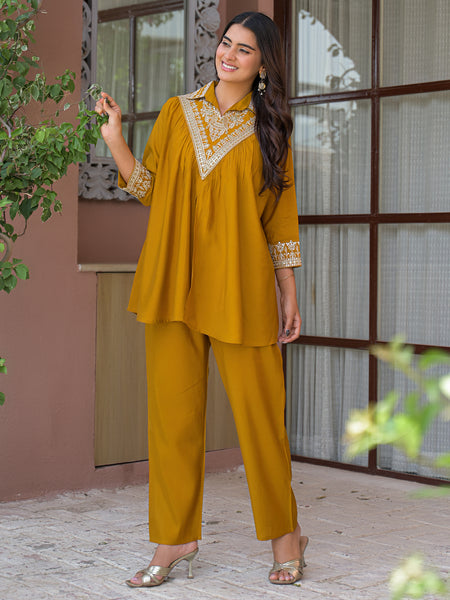 Mustard Yellow Embroidered Co-Ord Set