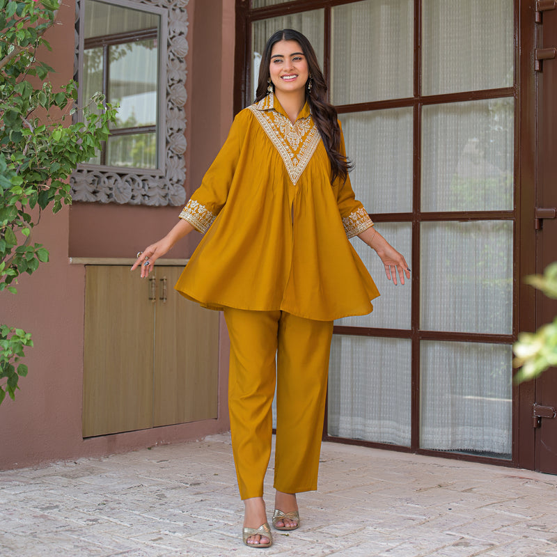 Mustard Yellow Embroidered Co-Ord Set