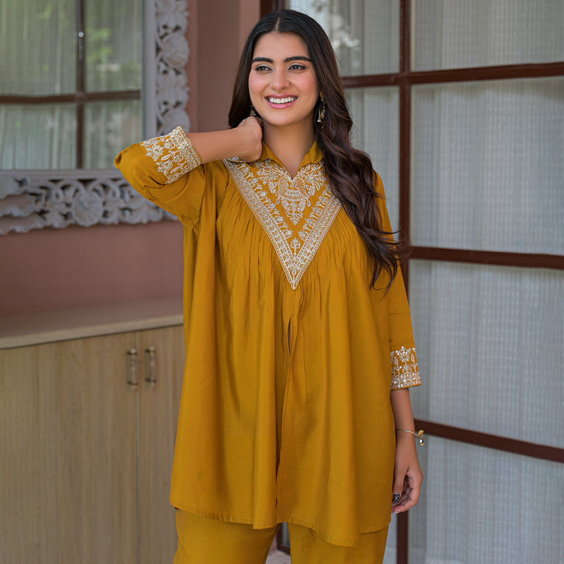 Mustard Yellow Embroidered Co-Ord Set