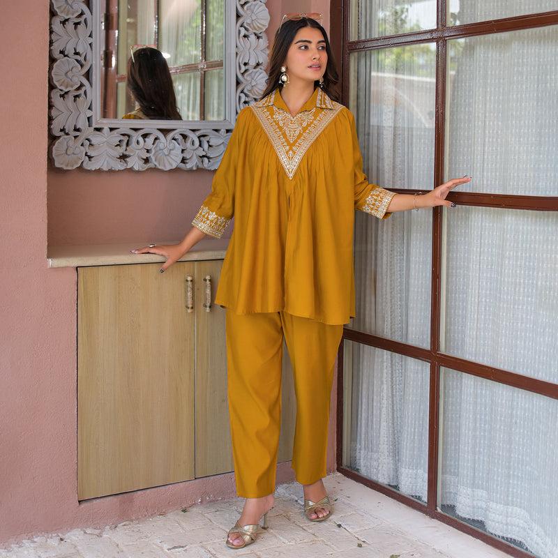 Mustard Yellow Embroidered Co-Ord Set