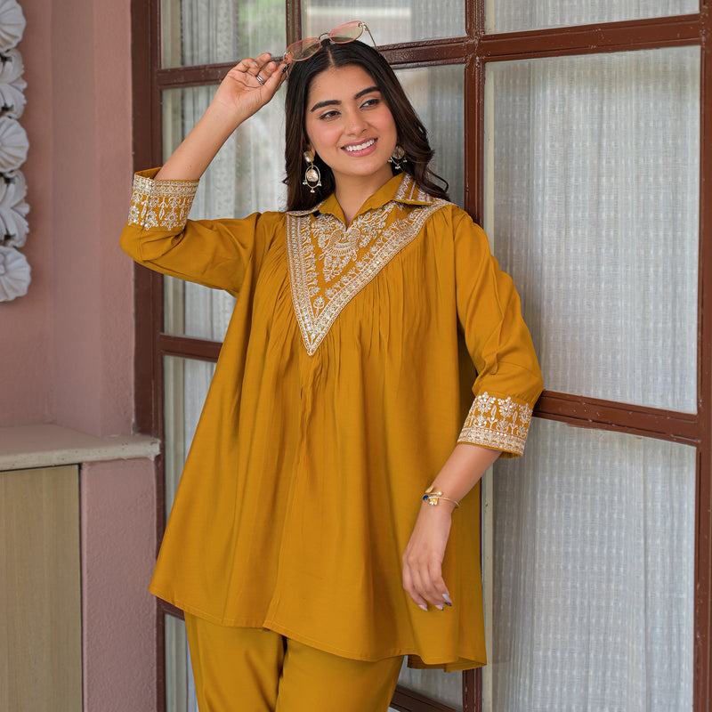 Mustard Yellow Embroidered Co-Ord Set