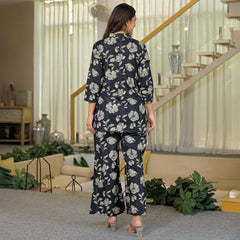 Black Floral Printed Cotton Co-ord Set