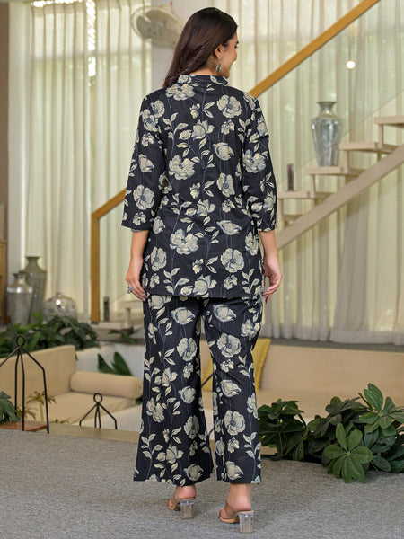 Black Floral Printed Cotton Co-ord Set