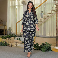 Black Floral Printed Cotton Co-ord Set