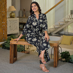 Black Floral Printed Cotton Co-ord Set