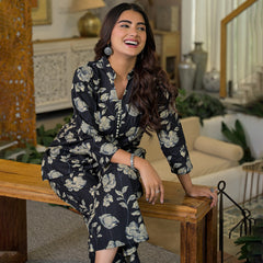 Black Floral Printed Cotton Co-ord Set