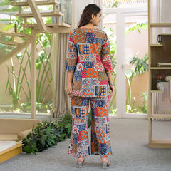 Multi-Color Patchwork Print Cotton Co-Ord Set
