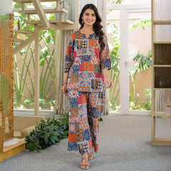 Multi-Color Patchwork Print Cotton Co-Ord Set