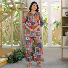 Multi-Color Patchwork Print Cotton Co-Ord Set