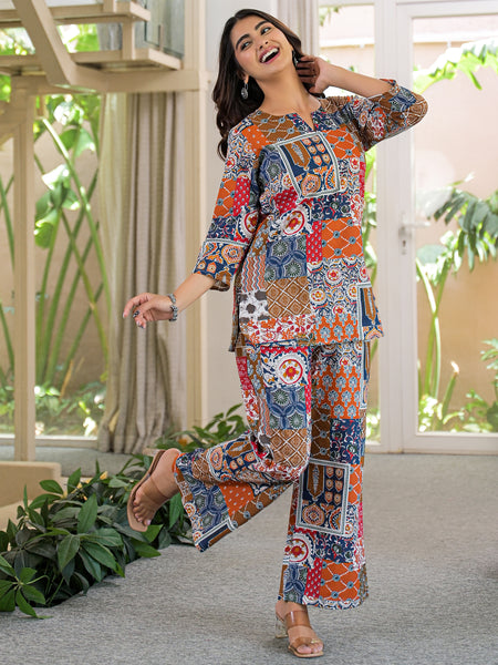 Multi-Color Patchwork Print Cotton Co-Ord Set